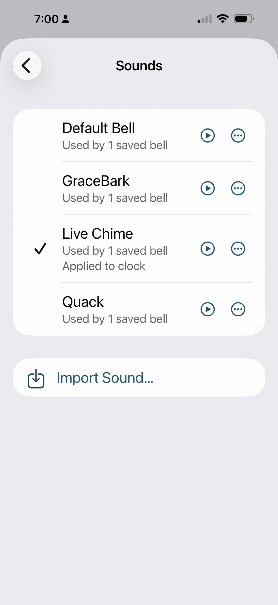 Sounds screen